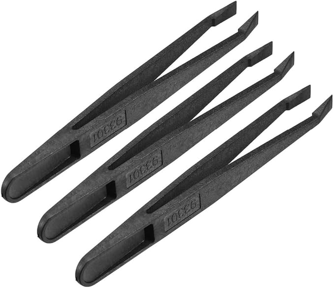 Black Plastic Slant Flat Tip Anti-static Tweezers 4.7 Inch Length 6pcs