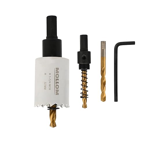 Mollom (32mm | 1-1/4") HSS M42 with 8% Cobalt BI-Metal Hole Saw with 2 Pilot Drill Bits & Arbor Smooth Cutting for PVC,Drywall,Wood,Plastic,Gypsum Board,Rubber