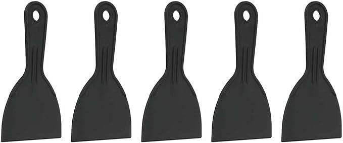 HARFINGTON 5pcs Putty Knife Scraper 4" Width Flexible Plastic Putty Knife Paint Scraper Tool for Taping Drywall Spreading Painting Wall Scratching Black