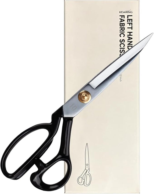 KEARING 10 Inch Heavy Duty Fabric Scissors, Professional Tailor Shears for Precision Cutting of Leather, Denim, and Multi-Layer Fabrics for Sewing, Quilting, Dressmaking - 0.6 lb - Left-Handed