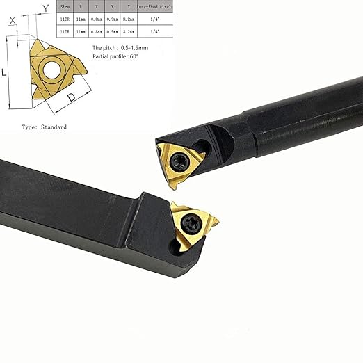 GBJ Lathe Threading Tool External + Internal Threading Holder SER 1010H11+ SNR 0010K11 Threading Holder with 11ER AG60 11IR AG60 Threading Inserts (SER1010H11+SNR0010K11+11ER A60+11IR A60 (Gold))