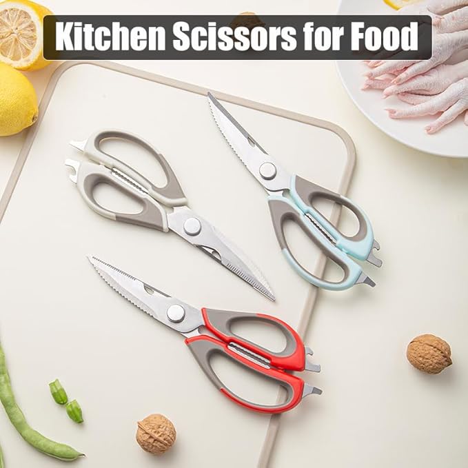 2 Pcs Heavy Duty Kitchen Shears with Magnetic Holder for Fridge, Multi-function Kitchen Magnetic Scissors for Food - Come Apart Design, Rust-Resistant (White and Green)
