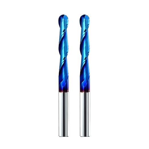 2PCS Ball Nose 0.1 Degree End Mill Cutter CNC Router Bits Spiral Milling Tool with Nano Blue Coating 1/4 Cutting Diameter 1/4 Inch Shank 3 Inch Length STQ222