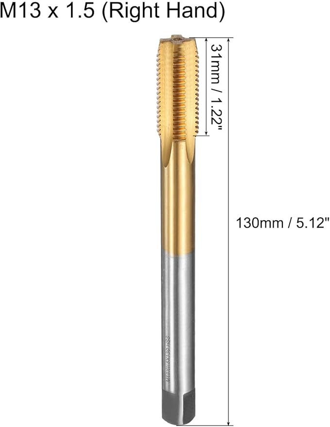 uxcell Metric Thread Tap M13 x 1.5 H2 130mm Straight Flute Screw Thread Milling Machine Taps Threading Tapping Repair Tool