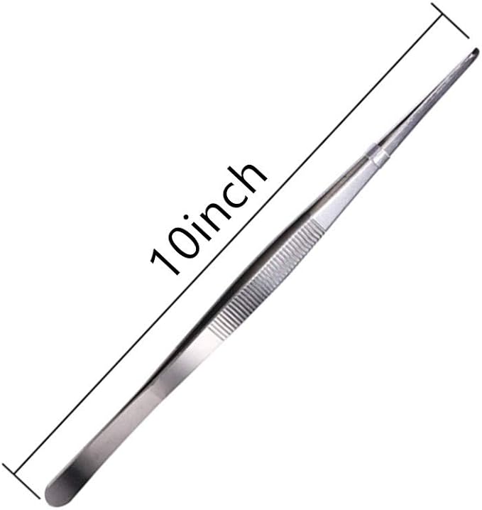 Aniso long tweezers- with precision serrated kitchen tweezers tongs， for barbecue and hand-made stainless steel cooking tweezers（10 inches）
