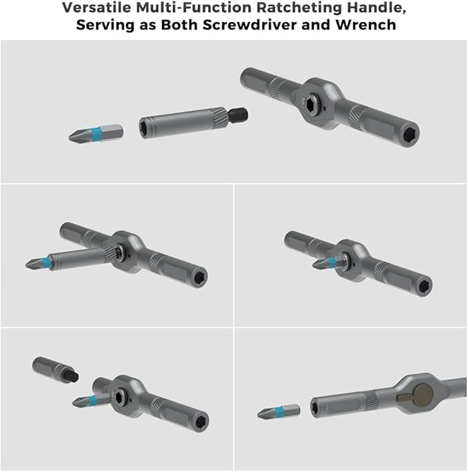 42-in-1 Magnetic Screwdriver Set, Professional Ratchet Handle Tool Kit with Multi-Bit Drive, Portable Repair Tools for Furniture, Computer, Bicycle, Gray