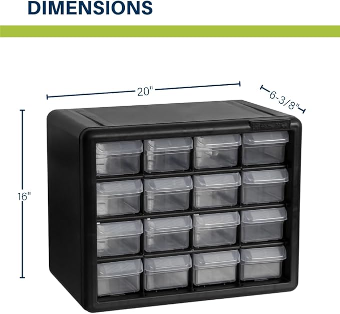 Akro-Mils 16-Drawer Plastic Cabinet for Garage Organization, Beads, Makeup Organizer, Building Bricks Storage, Teacher Toolbox, 10-1/2" W x 6-1/2" D x 8-1/2" H, 10716 Black (Pack of 4)
