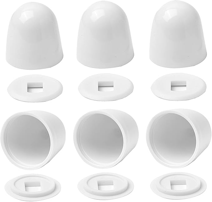 6Packs Universal Toilet Bolt Caps, Round Plastic Push-On Toilet Bowl Bolt Caps Covers, with Extra Washers for Easy installation, 1.44 Inch Height, White Color
