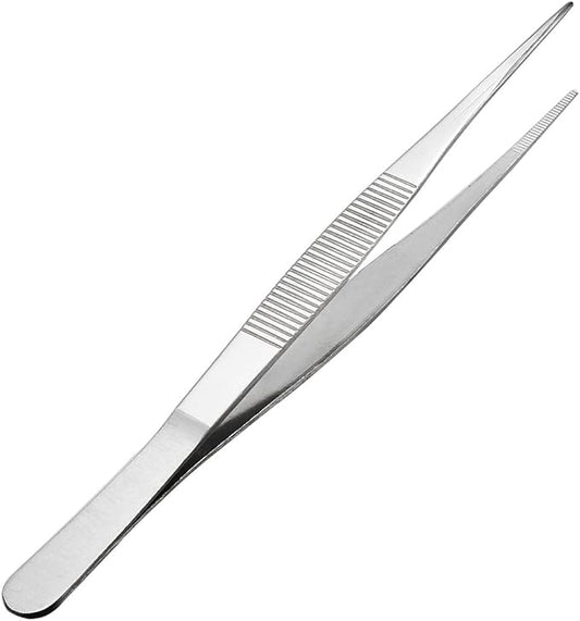 uxcell 8-Inch 430 Stainless Steel Straight Pointed Tweezers with Serrated Tip Daily Garden Tool