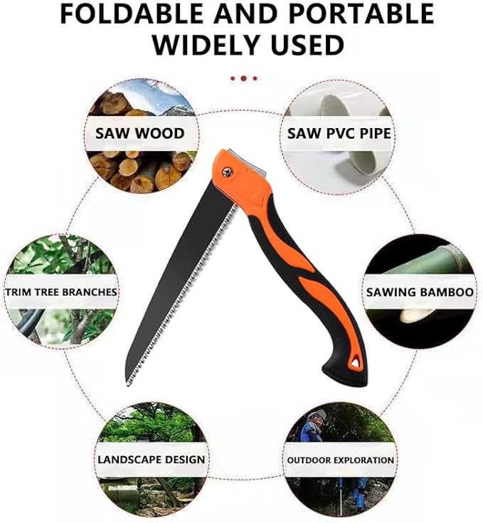 Folding Hand Saw for Wood Cutting, 11 Inch Woodworking Bushcraft Camp Small Handheld Trimming Tree Limb Tree Trimmer, Saw with Ergonomic Non-Slip Handle Design,Quality SK-5 Steel