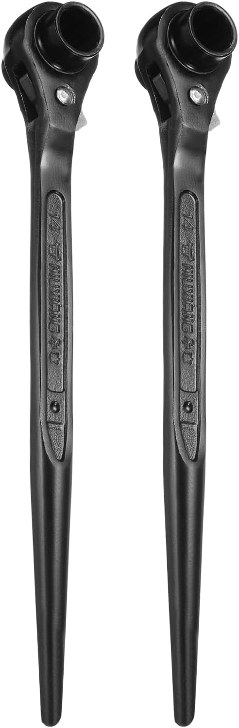 HARFINGTON 2pcs Scaffolding Podger Ratchet Wrench 12mm x 14mm CR-V 12 Point Double Ended Socket Ratcheting Podger Scaffold Spud Spanner Tool for Auto Repair Mechanical Maintenance, Black