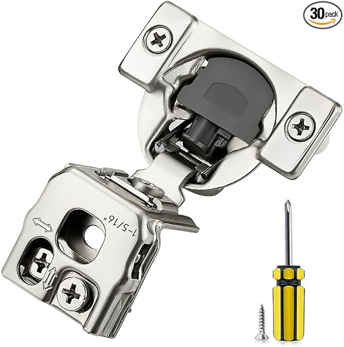 Ravinte 30 Pack 15 Pairs 1-5/16inch Overlay Cabinet Hinges Kitchen Soft Close Cabinet Hinges Hidden Door Hinge for Kitchen Cabinet Stainless Steel Adjustable Hinges Satin Nickel Cabinet Hardware