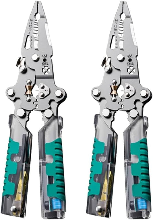 Saker 18-in-1 Folding Electrician Pliers, Multi-Function Professional Wire Stripper Tool with Voltage Tester Light, Built-In Screwdriver, Compact Electrical Pliers for Home DIY (2 PC)