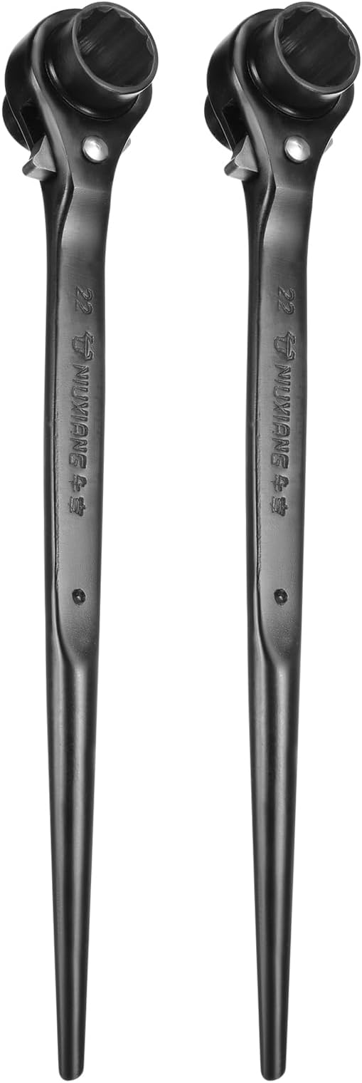 HARFINGTON 2pcs Scaffolding Podger Ratchet Wrench 19mm x 22mm CR-V 12 Point Double Ended Socket Ratcheting Podger Scaffold Spud Spanner Tool for Auto Repair Mechanical Maintenance, Black