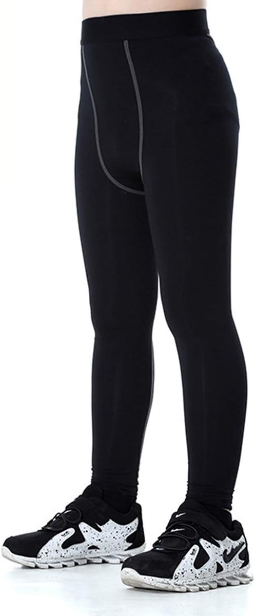 LANBAOSI Youth Boys Compression Leggings Athletic Pants Base Layer Football Workout Tight