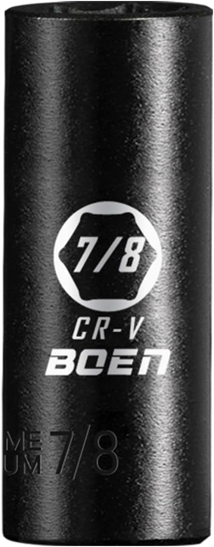 BOEN 1/2" Drive Deep Impact Socket,7/8 Inch Premium Socket,SAE,6 Point,Cr-V Steel with Laser Marking - Strong and Durable