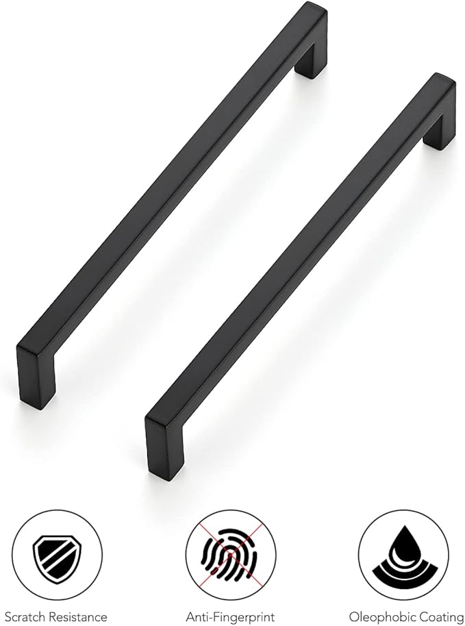 Ravinte 30 Pack Matte Black Square Drawer Handles 6-1/4 inch Center to Center