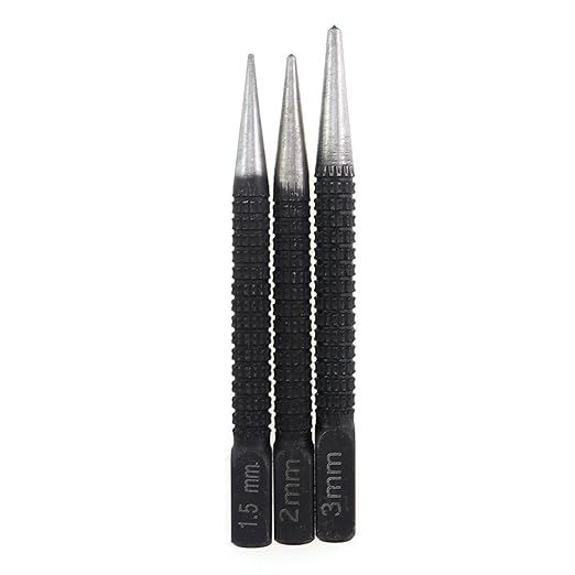 3PCS Black High Carbon Steel Centre Combination Punch 1.5/2/3mm Mechanical Repair and Installation Hole Cutting and Positioning Tool Used for Application Marking Indentation