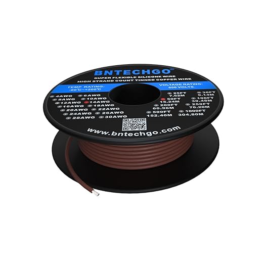 BNTECHGO 14 Gauge Silicone Wire Spool 50 ft Brown Flexible 14 AWG Stranded Tinned Copper Wire