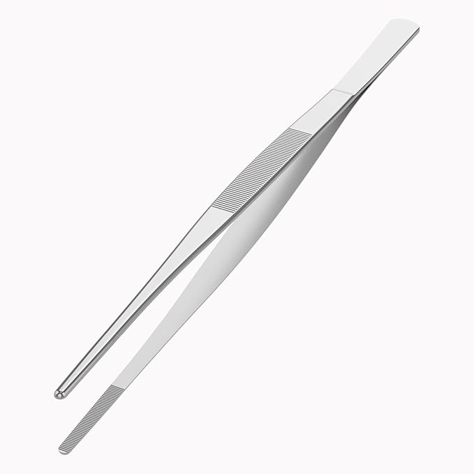 12 Inch Stainless Steel Tweezers, with Straight Round Blunt Serrated Tip, 0.07 Inch Thickness Stainless Steel, Multipurpose Daily Garden Home Lab Craft Repairing Tool