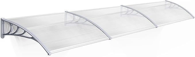 MCombo 116" x 38.6" Window Awning Outdoor Polycarbonate Door Shade Patio Cover Canopy, 6055-4012(Clear Board with Gray Bracket)