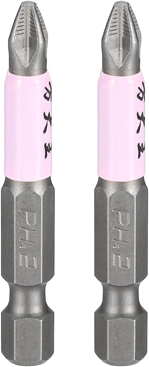 HARFINGTON 2pcs #2 Phillips Impact Screwdriver Bit PH2 1/4" Hex Shank 2" (50mm) Magnetic Anti Slip Cross Head Drill Bits K5 Steel Screw Driver Tool, Pink