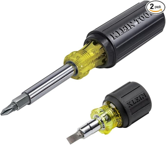 Klein Tools 80027 Screwdriver Set, 11-in-1 Multi-bit Screwdriver, 6-in-1 Stubby, Phillips, Slotted, Square, Torx Bits, 2-Piece