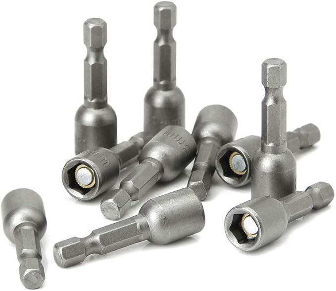 10pcs 1/4'' Hex Shank Power Nut Driver Bit Set 8mm Impact Nut Setter Socket Driver Drill Bit Set, 42mm Length
