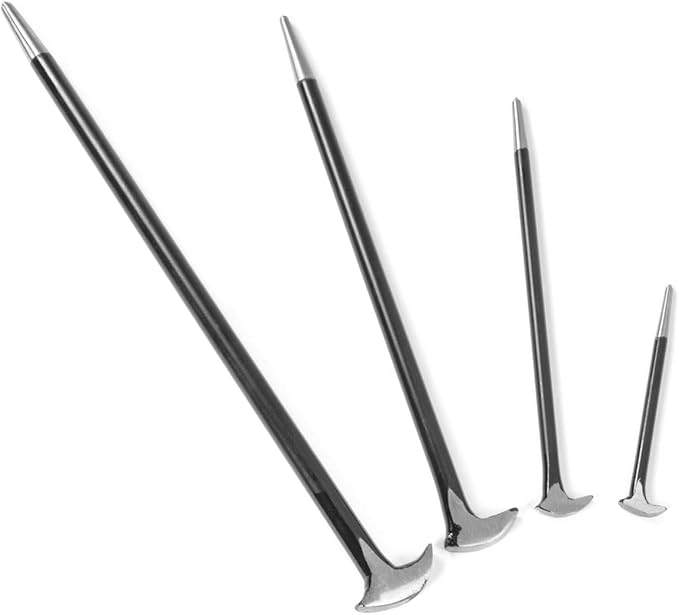 Stark USA - Heel Pry Rolling Head 4-Piece Pry Bar Tool Set ' 6, 12, 16, 20 Inch for Automotive Machinery Aligning & Prying Black
