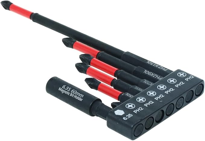 AUTOTOOLHOME 7 Pack Phillips Bits #2 Magnetic Anti Slip Impact Driver Bit 1, 2, 2-1/2,2-3/4,3-1/2,6 inch Long Phillips Head Drill & Screwdriver Bits