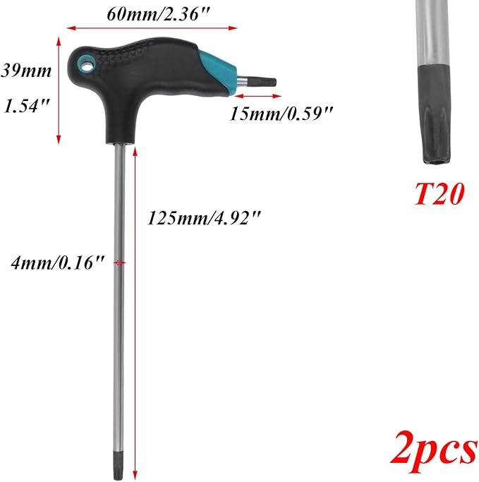 Antrader T20 Torx Wrench,Anti Tamper Proof Hex Key,Cr-V Steel T-Handle Dual End Long Arm Screwdriver 2pcs