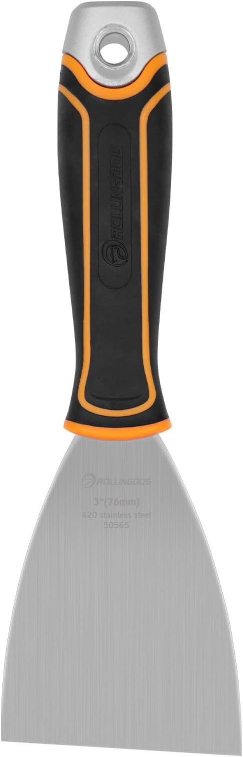 ROLLINGDOG 3" Angled Putty Knife - 5 Degree Angle Paint Scraper with Metal Hammer Cap, Rubber Griped Handle, 3 Inch Flex Putty Knife for Scraping Into Corners