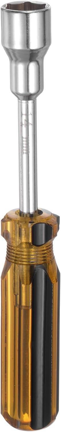 HARFINGTON Metric Hex Nut Screwdriver 14mm Carbon Steel Ergonomic PVC Grip Non-Magnetic Socket Wrench Screwdriver Hand Tool for Automotive Maintenance Home Improvement.