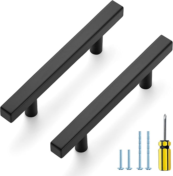 Ravinte Black Cabinet Handles 5 Pack 3-1/2 inch Matte Black Square Cabinet Pulls Kitchen Hardware 6 inch Overall Length Kitchen Drawer Pulls
