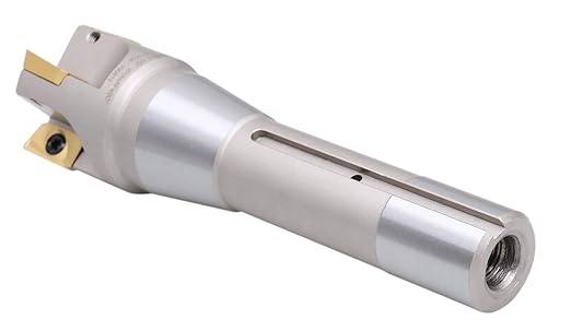 Accusize Industrial Tools 1-1/2'' Diameter by 6-1/8'' Oal 90 Degree R8 Shank Indexable End Mill with 4 Apkt1604 Carbide Inserts, 0028-6905