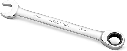 Jetech 19mm Ratcheting Combination Wrench, Industrial Grade Gear Spanner with 12-Point 72-Tooth Ratchet, Forged and Heat-Treated Cr-V Steel, Metric