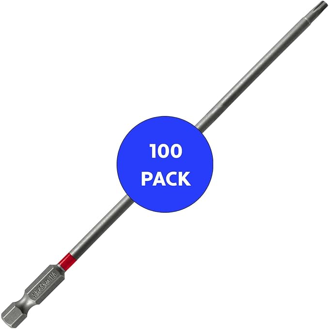 T15 x 6" Color-Coded Torx/Star Driver Bit with Quick-Change Shank - Extended Reach for T-15 Screws and Fasteners, 100-Pack