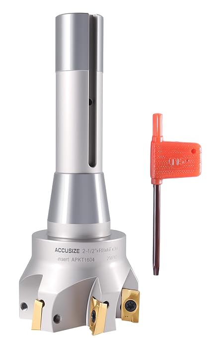Accusize Industrial Tools 2-1/2'' Cutting Diameter by 6-1/8'' Oal 90 Degree R8 Shank Indexable End Mill with 6 Apkt1604 Carbide Inserts, 0028-6907