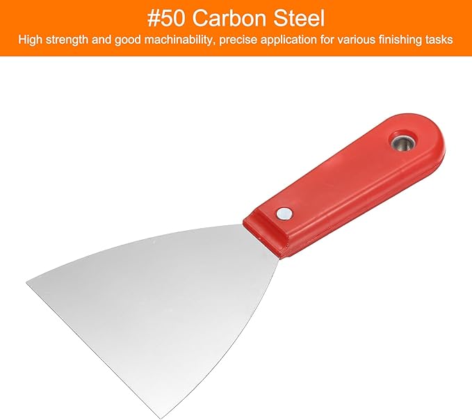 HARFINGTON Putty Knife 4" Width Carbon Steel Blade Metal Putty Scraper, Flexible Plaster Spatula for Drywall Repair and Spackling, Red