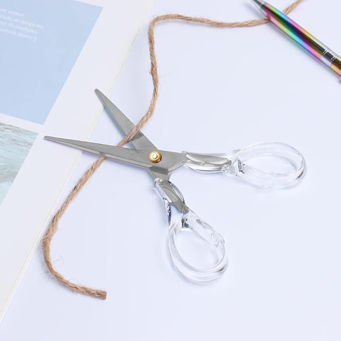 Craft Scissors with Stainless Steel Blade and Transparent Acrylic Handle, All Purpose Scissor for Office, School, Home, Fabric Shears, Tijeras 竊늇ransprent-6.3")
