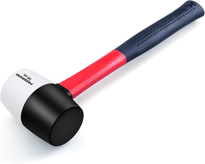 EFFICERE 16 oz. Premium White/Black Dual-Color Rubber Mallet Hammer | Solid Eco-Friendly Rubber Head, Durable Fiberglass Handle | Deliver Soft, Non-Marring and Non-Marking Strike for Delicate Surfaces