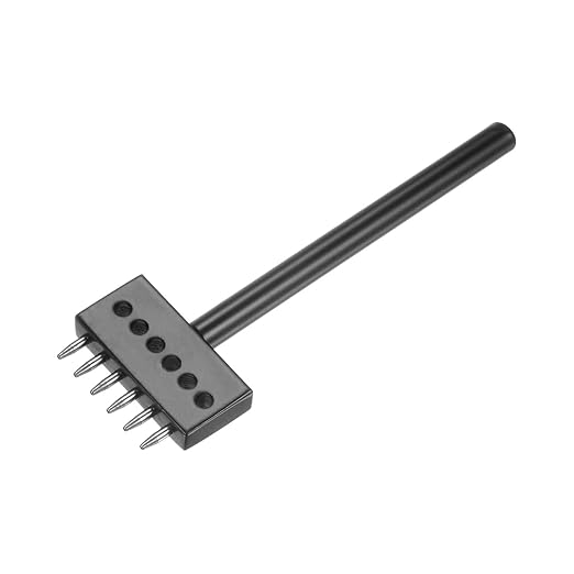 uxcell 6 Prong Leather Prong Punch Tool 6mm Steel Prong Row Round Hole Stitching Chisel for Leather Craft