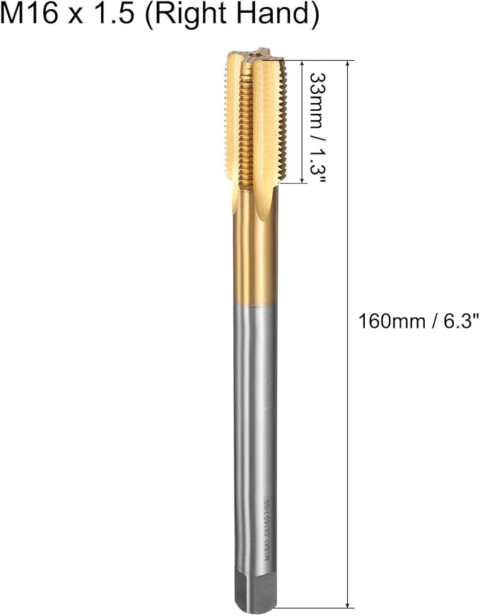 uxcell Metric Thread Tap M16 x 1.5 H2 160mm Straight Flute Screw Thread Milling Machine Taps Threading Tapping Repair Tool