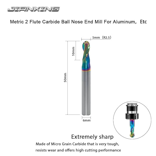 5mm R2.5 DLC Coated 2-Flute Carbide Ball Nose End Mill, Ideal for Aluminum, Copper Alloys, and Plastic Machining ??High Precision & Wear-Resistant Cutting Tool (3 Pack)