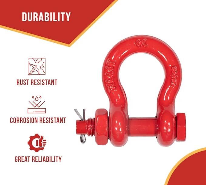 Mytee Products 10Pcs 3/8" Anchor Shackle Forged Carbon Steel w/Safety Screw Pin Load Limit 2,000 lbs Double Rust Protection Heavy Duty D Ring Bolt Type Shackle for Towing, Rigging, Vehicle Recovery