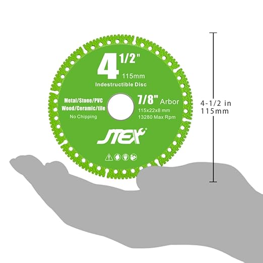 JTEX Indestructible Disc 4-1/2 Inch for Angle Grinder, 7/8" Arbor, Multi-Material Diamond Blade Cutting for Metal, Rebar, Tile, Stone, PVC Pipes (3-Pack)