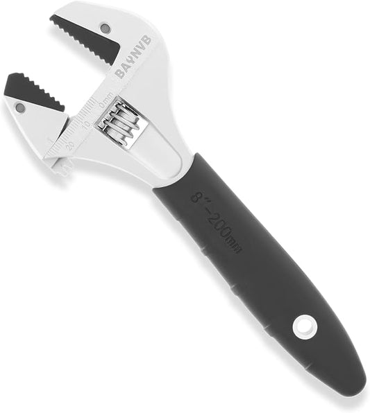 BAUNVB Adjustable Wrench 8 inch with Serrated Self-tightening Jaw, 25mm Wide Jaw Opening Wrench for Plumbing, Automotive, DIY