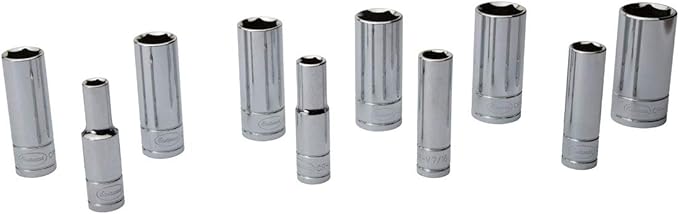 Eastwood 10 Piece 3/8in Drive Deep SAE Socket Set Durable Chrome Vanadium Steel Design