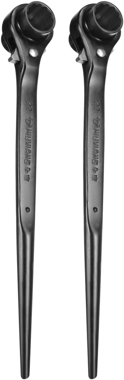 HARFINGTON 2pcs Scaffolding Podger Ratchet Wrench 21mm x 22mm CR-V 12 Point Double Ended Socket Ratcheting Podger Scaffold Spud Spanner Tool for Auto Repair Mechanical Maintenance, Black