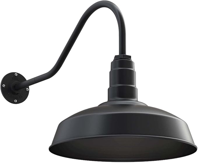 Steel Lighting Co. | Dusk to Dawn | Gardena Barn Light | Outdoor Wall Mounted | 16" Dome | 23" Gooseneck | Farmhouse Light Made in America | Matte Black Exterior/Matte Black Exterior
